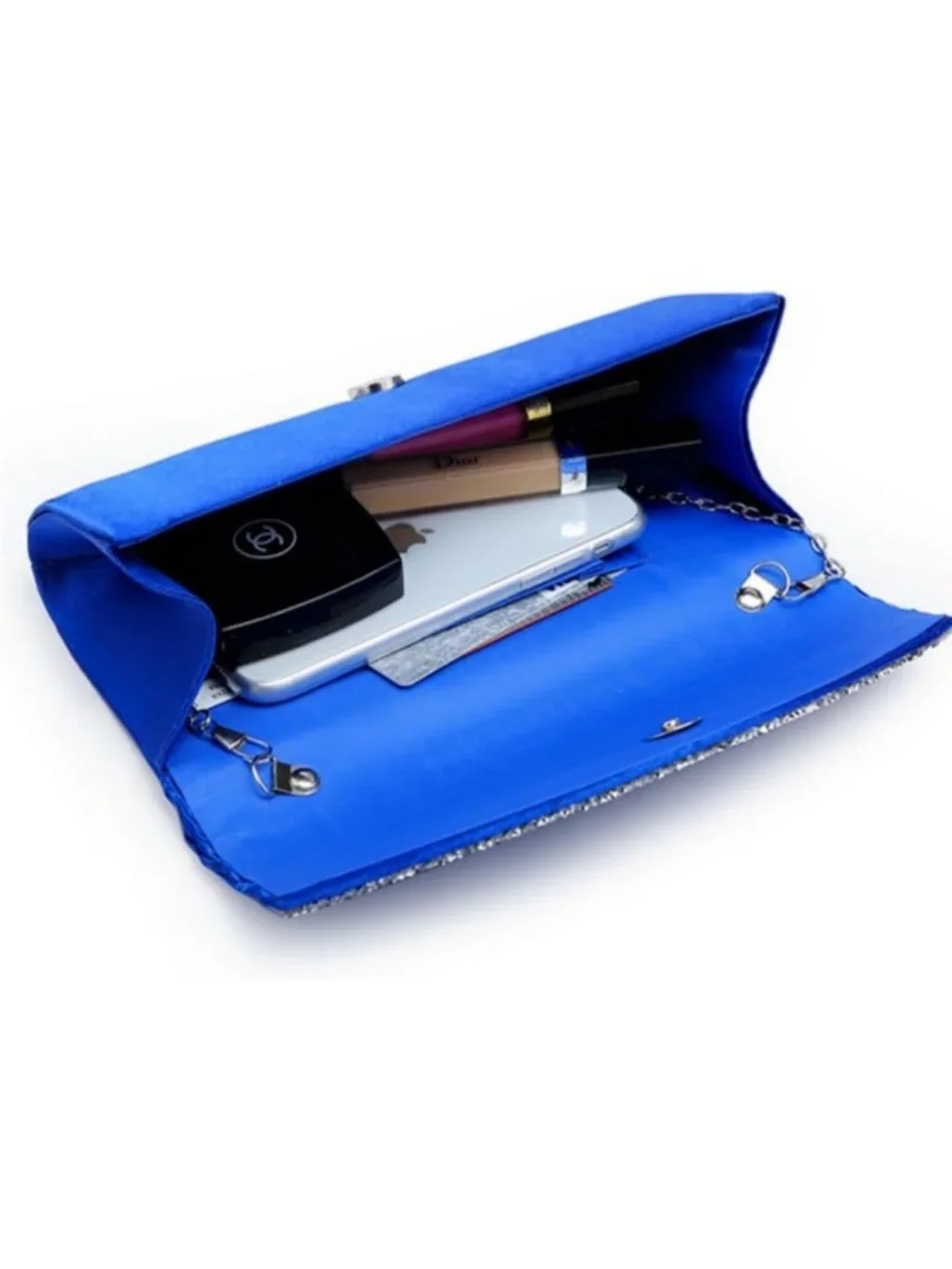 Women's Blue Rhinestone Evening Clutch Purse Formal Hand Bag Prom Party Bag